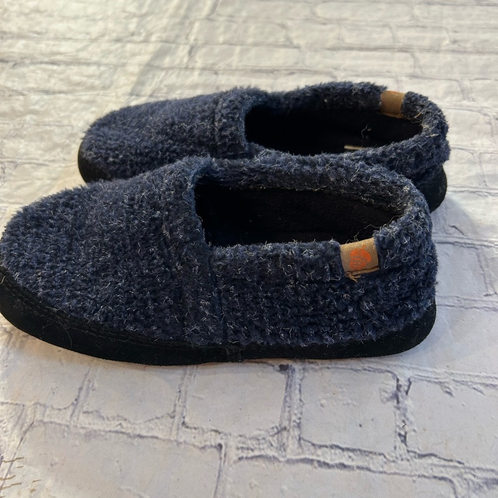 ACORN UNISEX KIDS BOYS MOC SLIPPERS BLUE CHECK SIZE 3-4